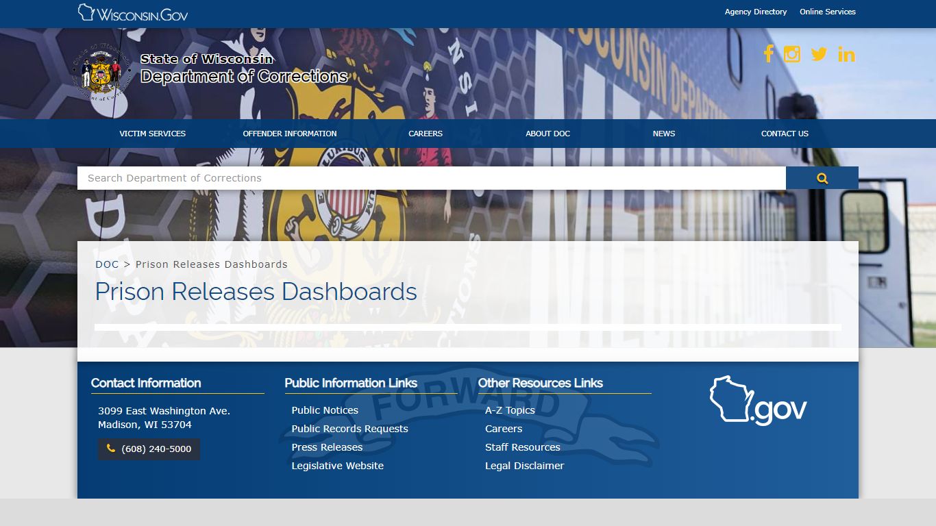 DOC Prison Releases Dashboards - Wisconsin